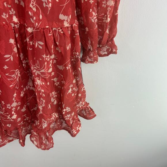 Lulus Too Cute Rust Red Floral Print Smocked Long Sleeve Mini Dress - Picture 4 of 9